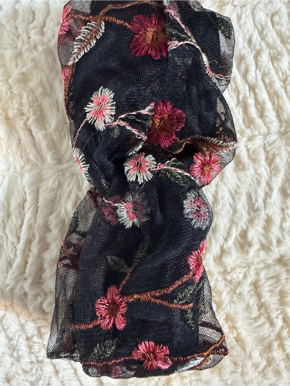 Black Floral Embroidered Sheer headband- Women Accessories